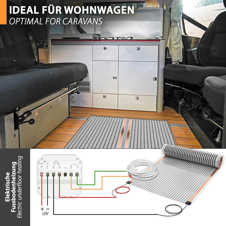 12 Volt Elektro Fussbodenheizung 2.0 Meter inkl. Thermostat zur Temperierung von Bodenflächen im Woh