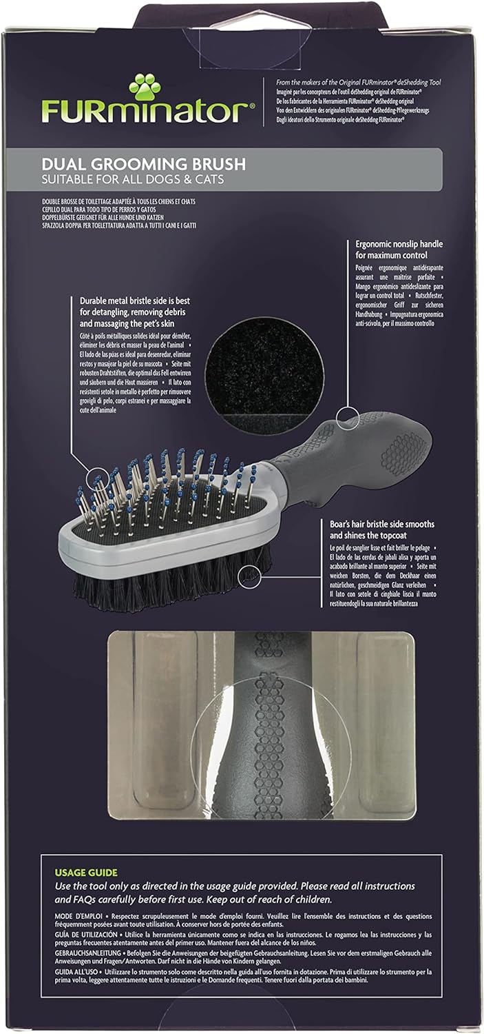 FURminator Doppelbürste für Hunde und Katzen - Fellpflege 2in1-Bürste zur Entfernung von Knoten, los