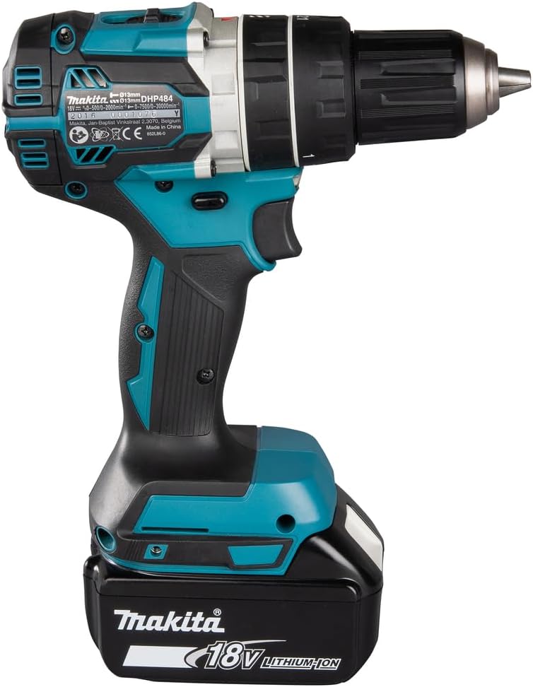 Makita DHP484RTJ Akku-Schlagschrauber 18V / 5,0Ah, 2 Akkus, Ladegerät im MAKPAC, 450 W, 18 V, Blau,