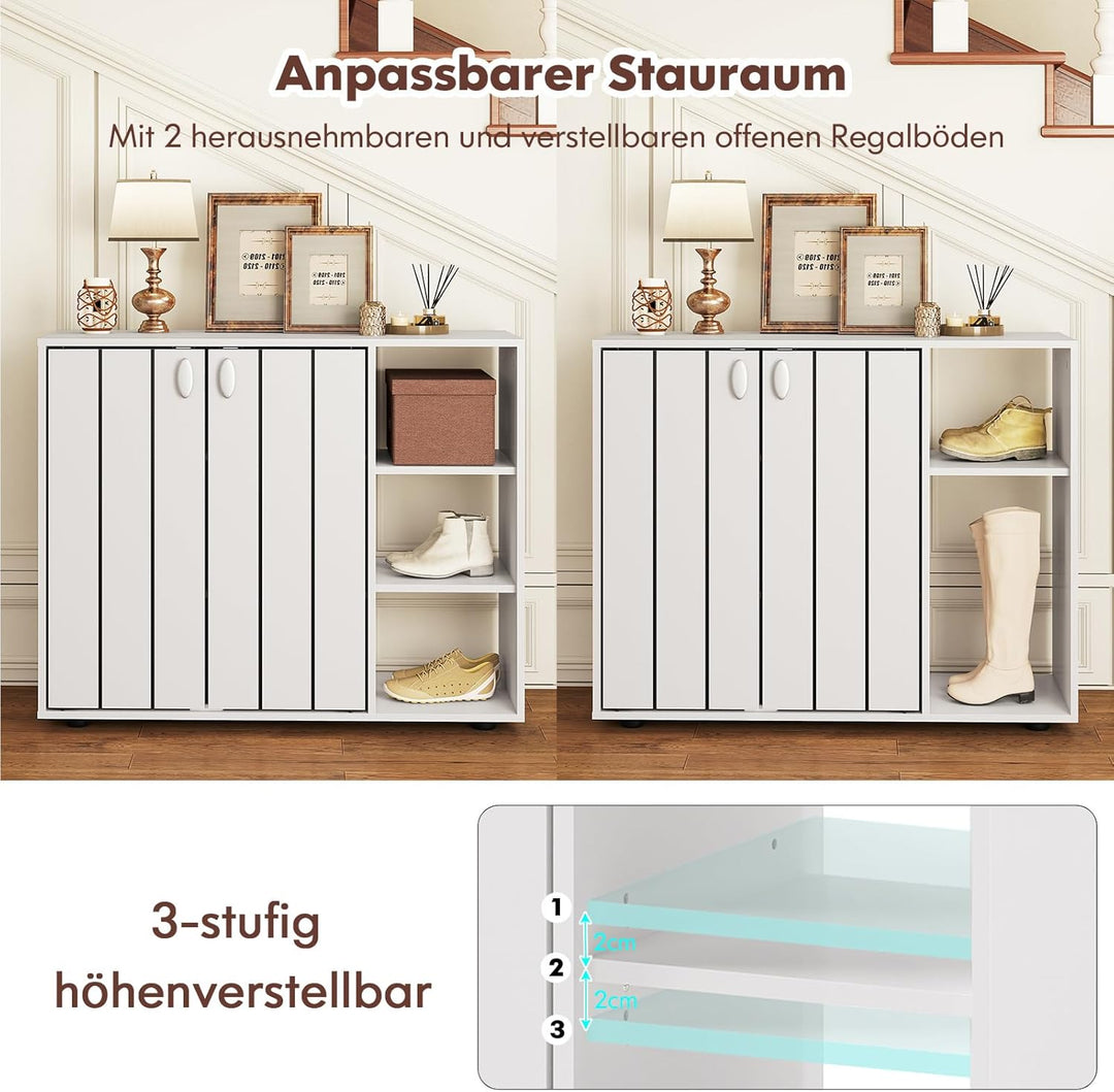 COSTWAY Schuhschrank, Schuhregal mit 2 Türen, verstellbaren offenen Regalen, Schuhkommode, Schuhaufb