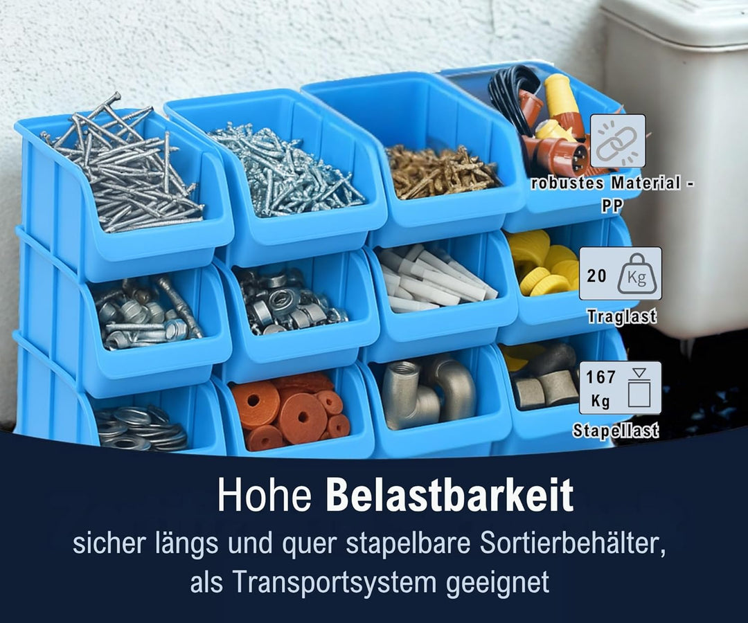 Hünersdorff 12x Sichtbox Stapelbox Lagerbox in Grösse 4, aus Polystyrol, hohe Formstabilität und Bel