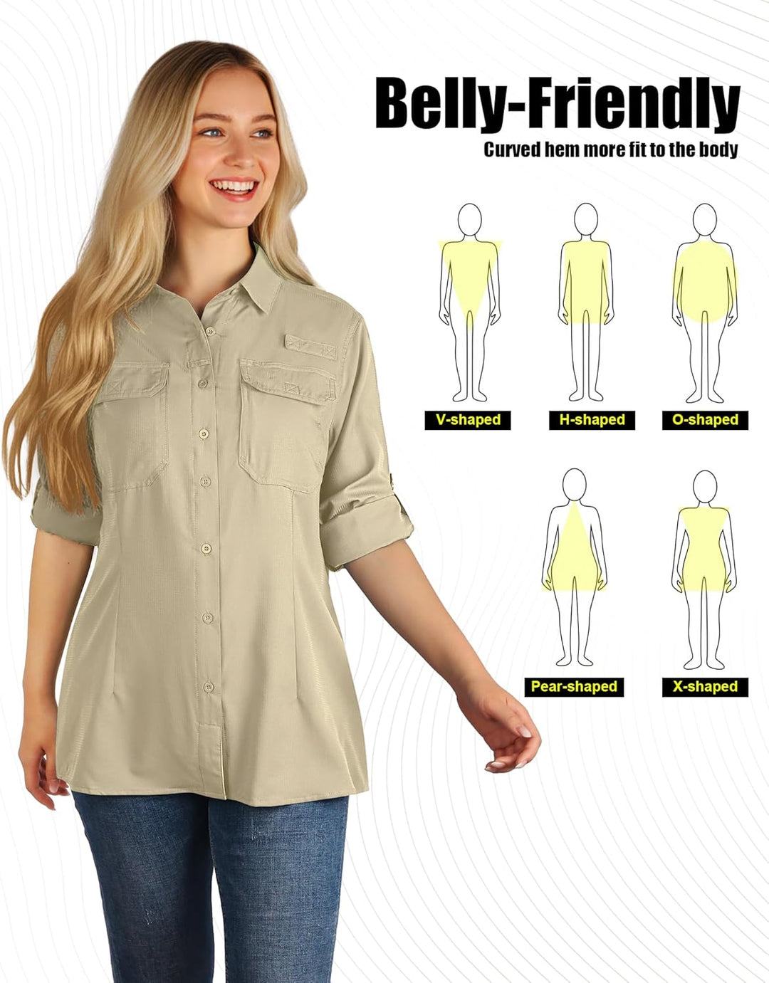 33,000ft Hemdbluse Damen UPF50 UV Schutz Hemd Schnelltrocknende Button-Down Shirts Atmungsaktive Wan