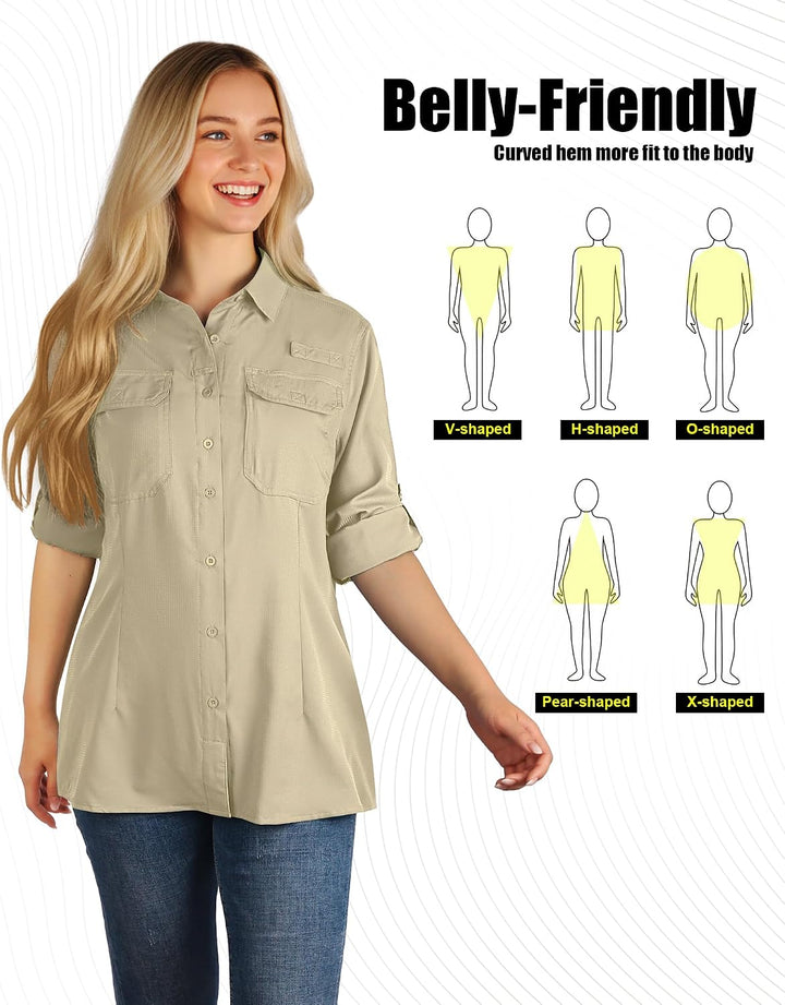 33,000ft Hemdbluse Damen UPF50 UV Schutz Hemd Schnelltrocknende Button-Down Shirts Atmungsaktive Wan