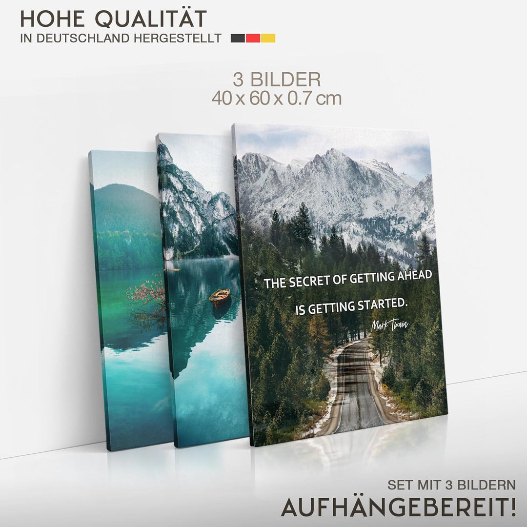 Novart Bilder Set Natur Berge - Kein Extra Rahmen benötigt - Wandbilder für Wohnzimmer Schlafzimmer