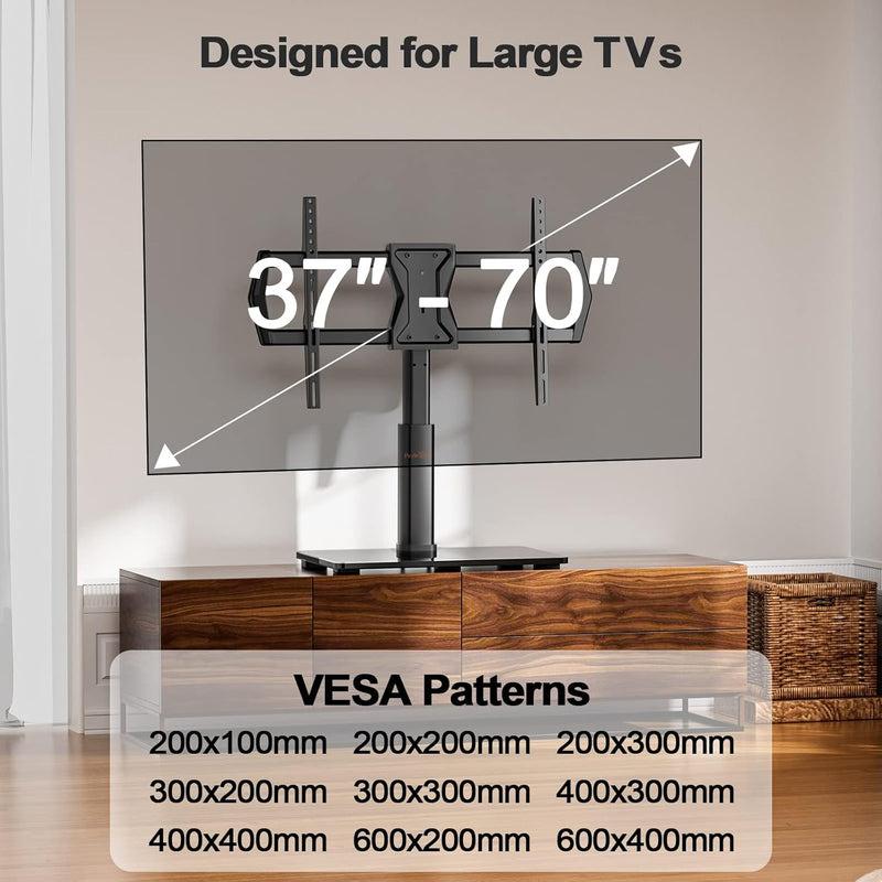 Perlegear TV Standfuss TV Ständer Schwenkbar für 37-65/70 Zoll Flach & Curved Fernseher bis zu 45 KG