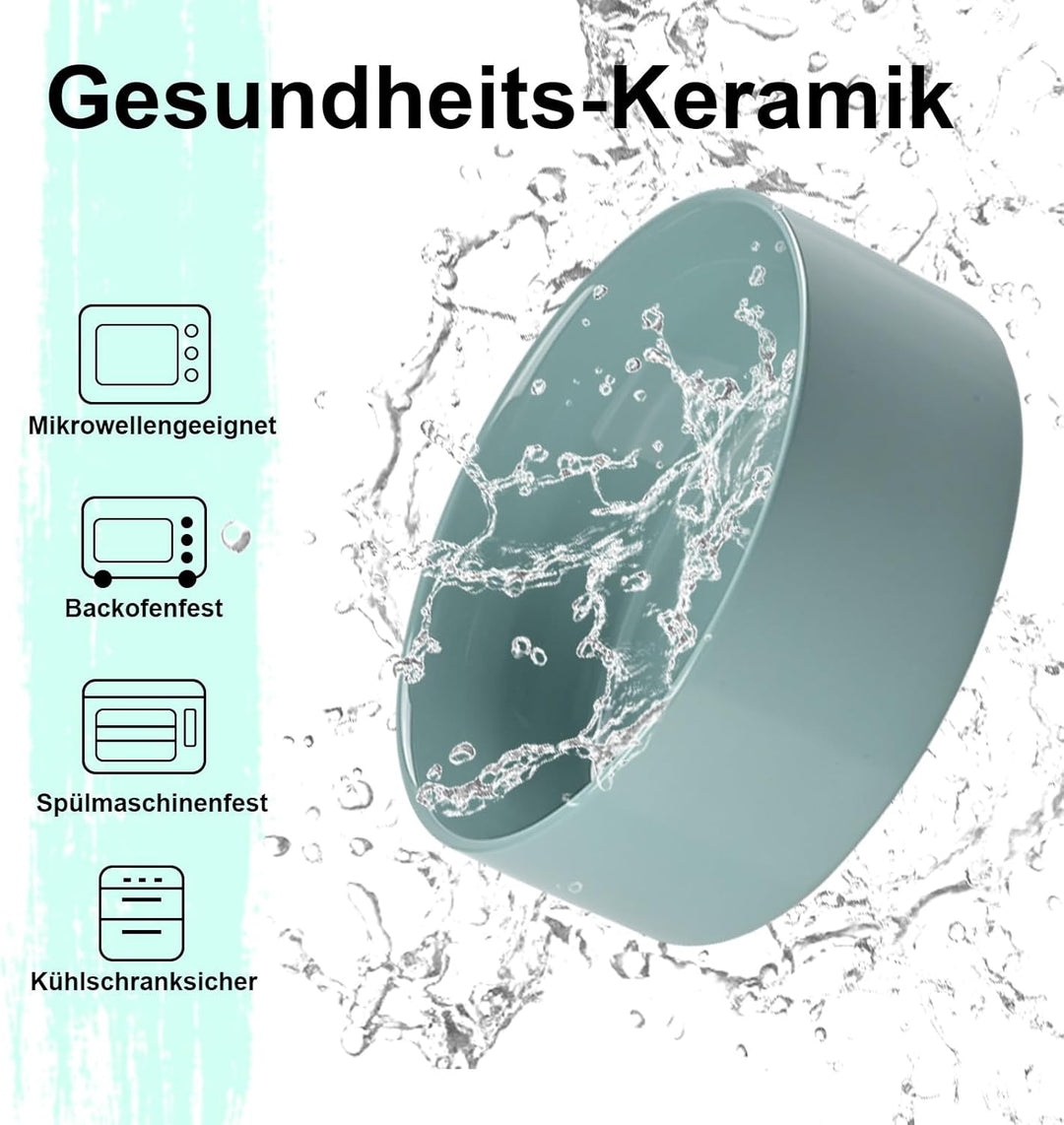 SPUNKYJUNKY Hundenapf Keramik Erhöhter Futternapf Set mit Bambus Ständer für Katzen und Hunde (1800m