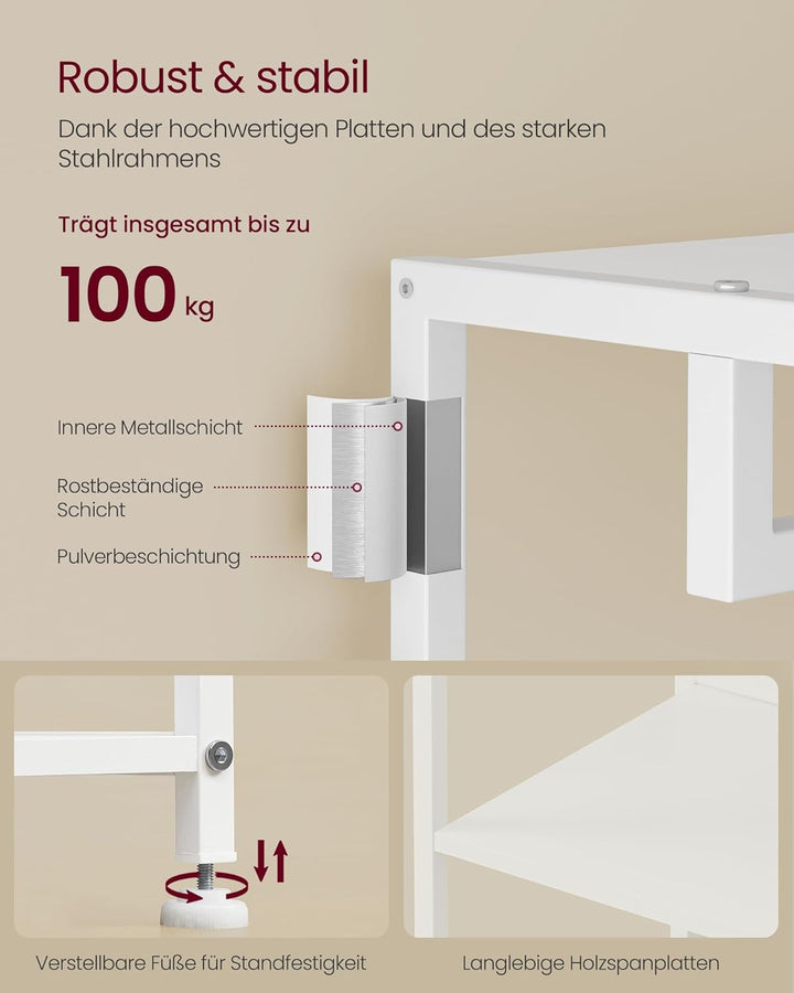 VASAGLE Kleiderständer, Garderobenständer mit Kleiderstange und Haken, Garderobe mit Ablagen, Stahlr