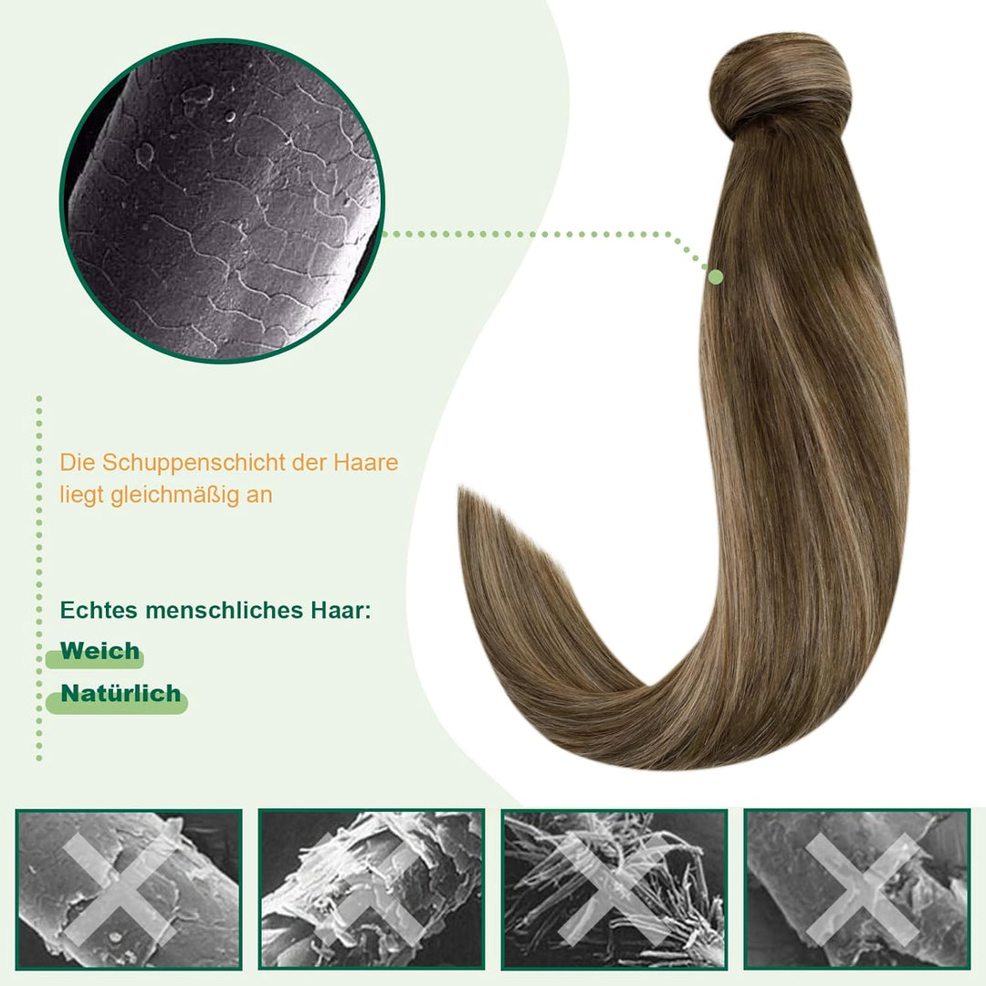 Easyouth Zopf Extension Echthaar Pferdeschwanz Extensions Echthaar Ombre Mittelbraun Mix Honigblond