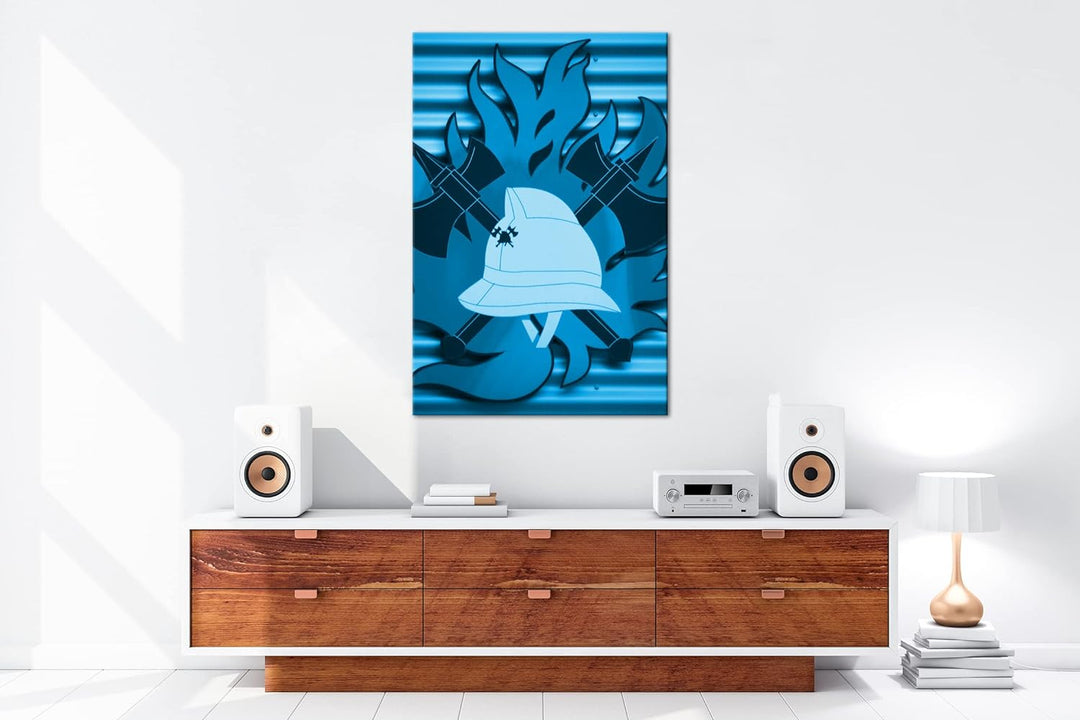 deyoli Feuerwehrmotiv Format: 80x60 Effekt: Monocrome Blau als Leinwandbild, Motiv fertig gerahmt au