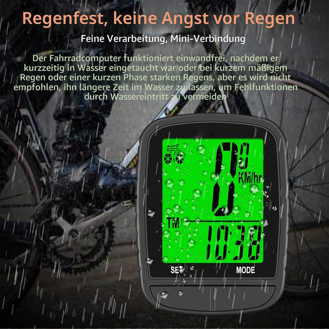 Fahrradcomputer Kabellos, 24 Funktionen Fahrradtacho Auto Schlaf Aufwachen Hintergrundbeleuchtung Re