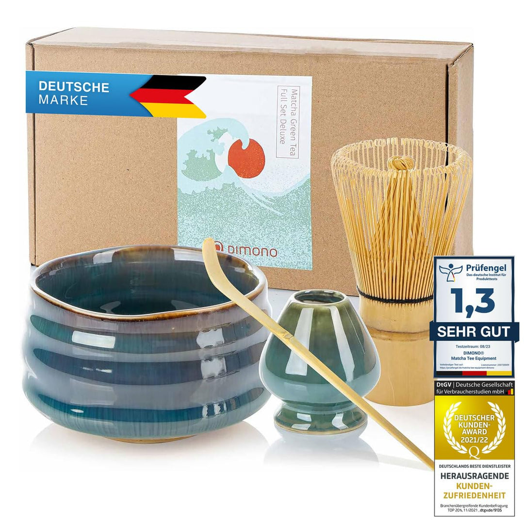 Dimono Original Matcha Tee-Set Deluxe mit Matcha-Schale, Bambus-Besen, Besenhalter, Dosierlöffel - D