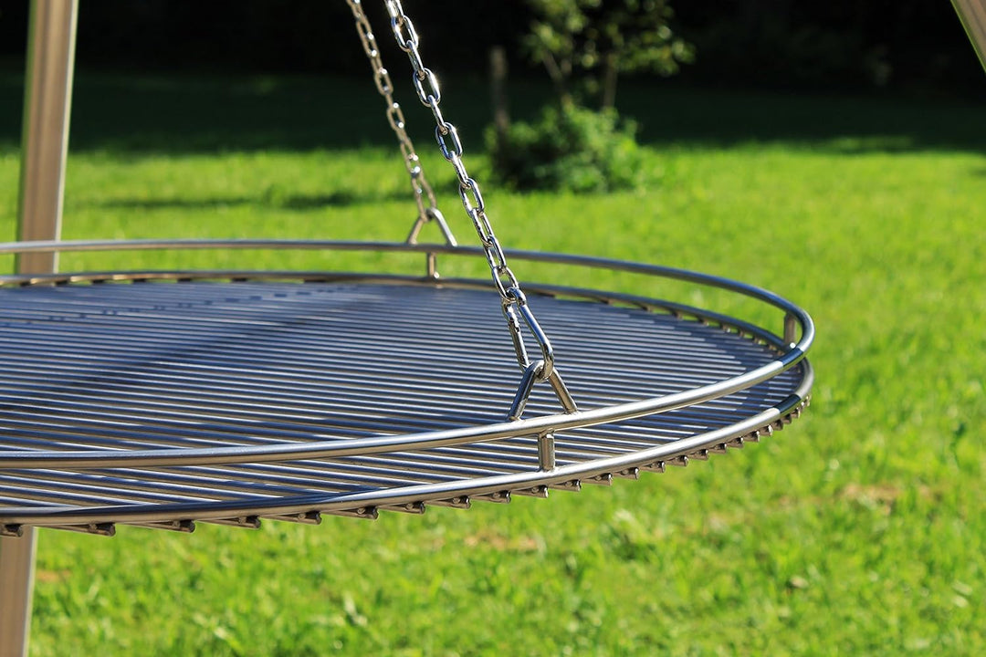 VEIKIN DESIGN Edelstahl Grillrost Ø 90 cm mit Reling und Kettensatz, Grillrost Rund für Schwenkgrill
