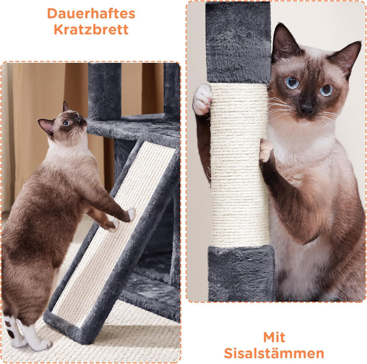 Yaheetech Kratzbaum, Stabiler Katzenbaum 91 cm Katzenkratzbaum, mit 2 Häuschen Sisal und Spielball,