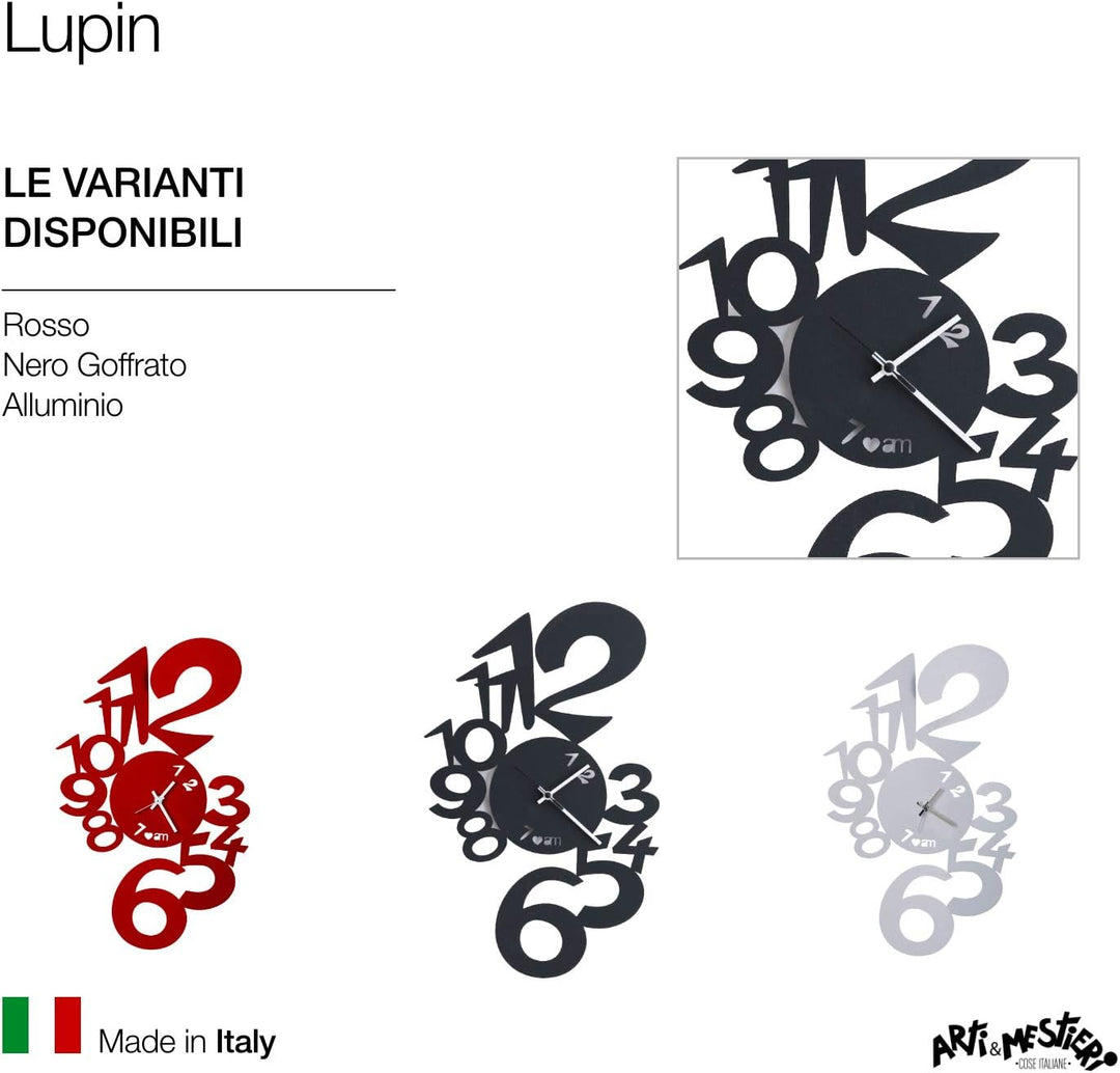 Wanduhr Lupin Arti e Mestieri Schwarz Geprägt, Schwarz Geprägt