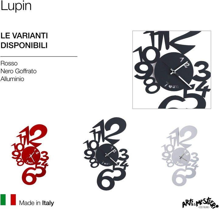 Wanduhr Lupin Arti e Mestieri Schwarz Geprägt, Schwarz Geprägt