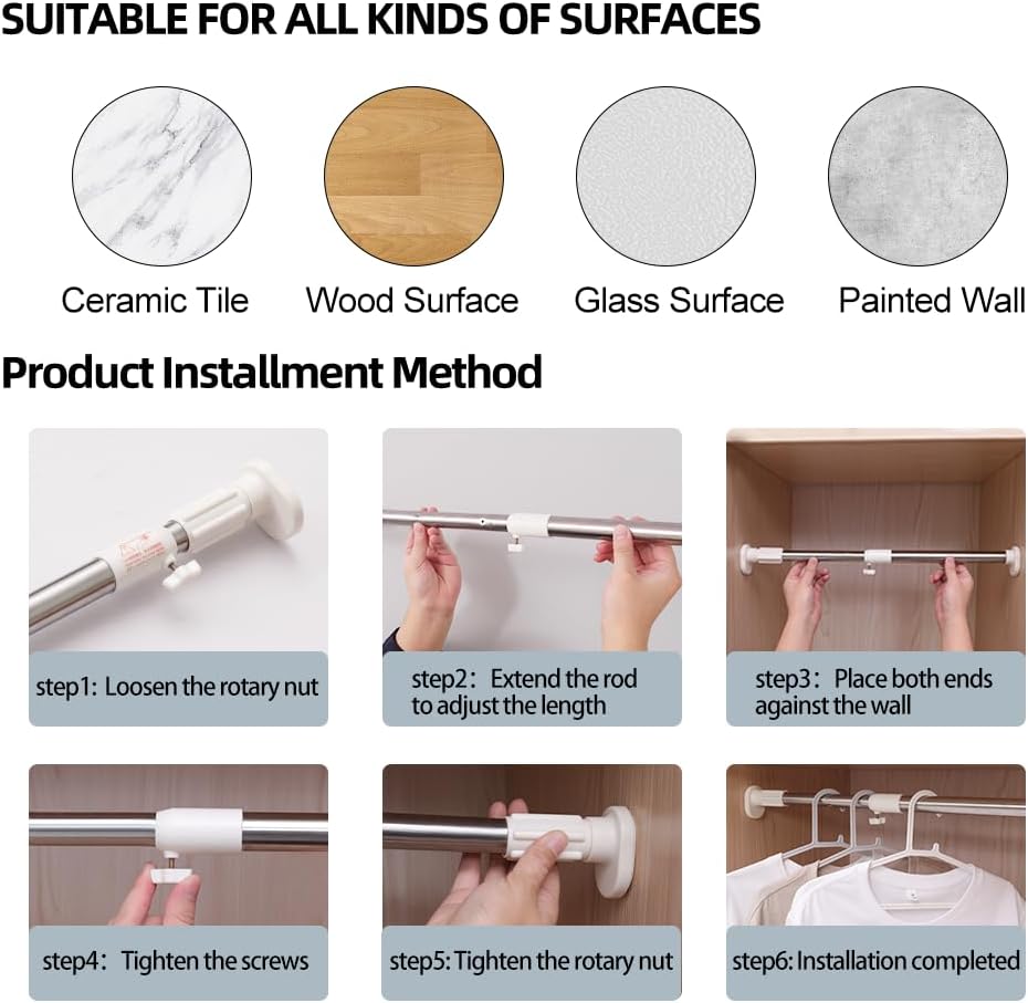 Hershii Gardinenstange ohne Bohren Erweiterbare Fenster Gardinenstange Kleiderbügelstange Ausziehbar