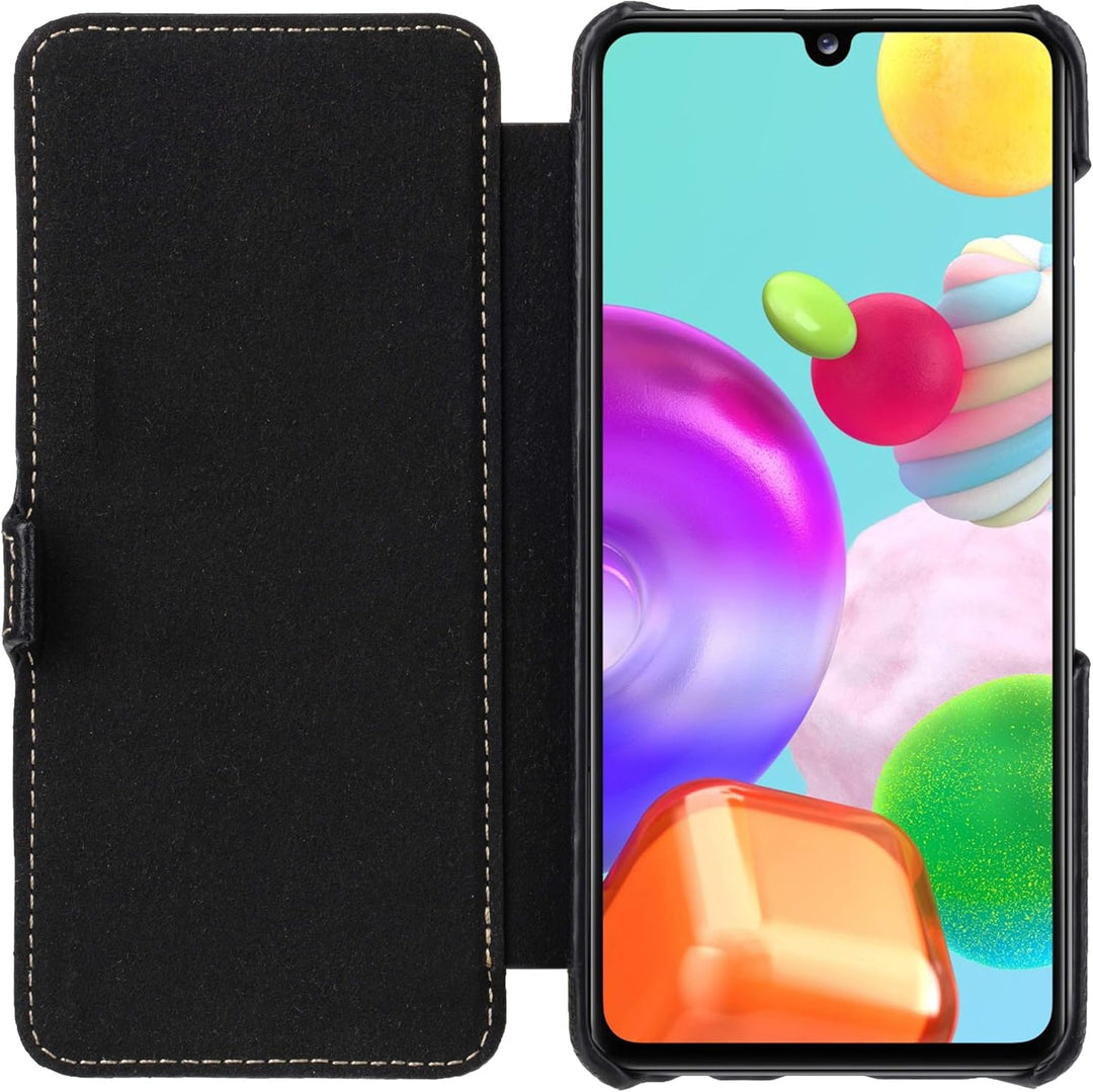 STILGUT Book Case kompatibel mit Samsung Galaxy A41 Hülle aus Leder mit Clip-Verschluss, Lederhülle,