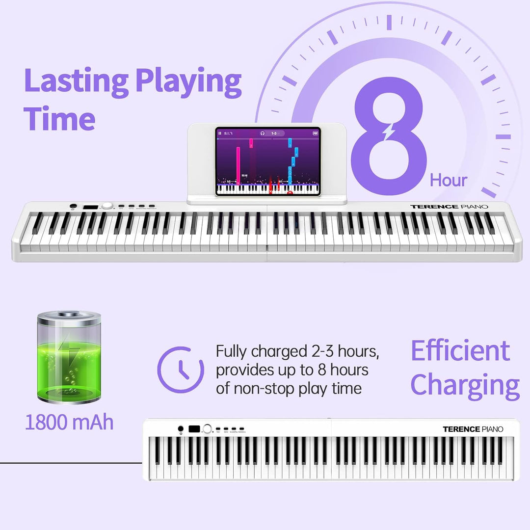 TERENCE Piano mit 88 Tasten Faltbares Klaviertastatur mit 1800mAh Batterie unterstützung MIDI USB-Sc
