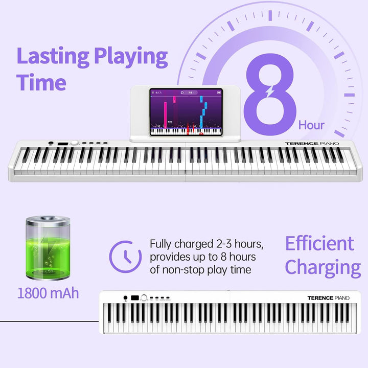 TERENCE Piano mit 88 Tasten Faltbares Klaviertastatur mit 1800mAh Batterie unterstützung MIDI USB-Sc