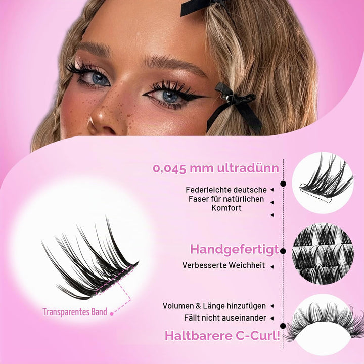 Anime Lash Clusters, 124 Stück Manga Eyelash Extensions 5-16mm, Fluffy D Curl mit Bond and Seal, Pin