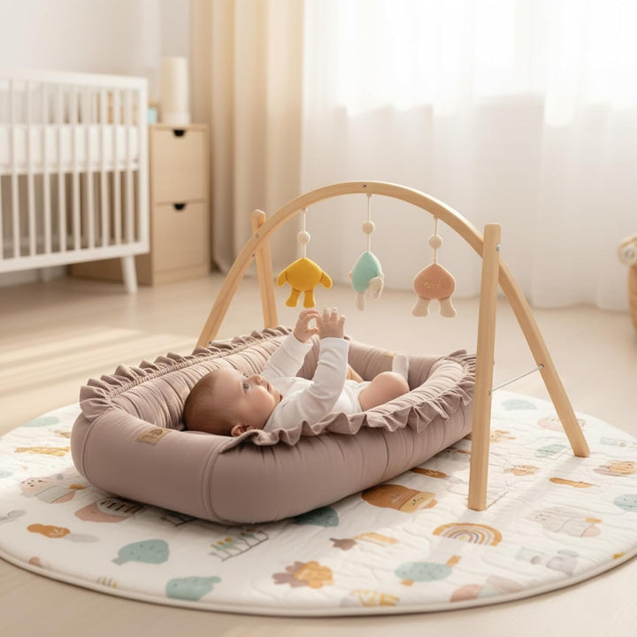 PIMKO Babynest mit rüschen Babynestchen für Baby Kuschelnest Babykokon für Neugeborene Baumwolle Nes