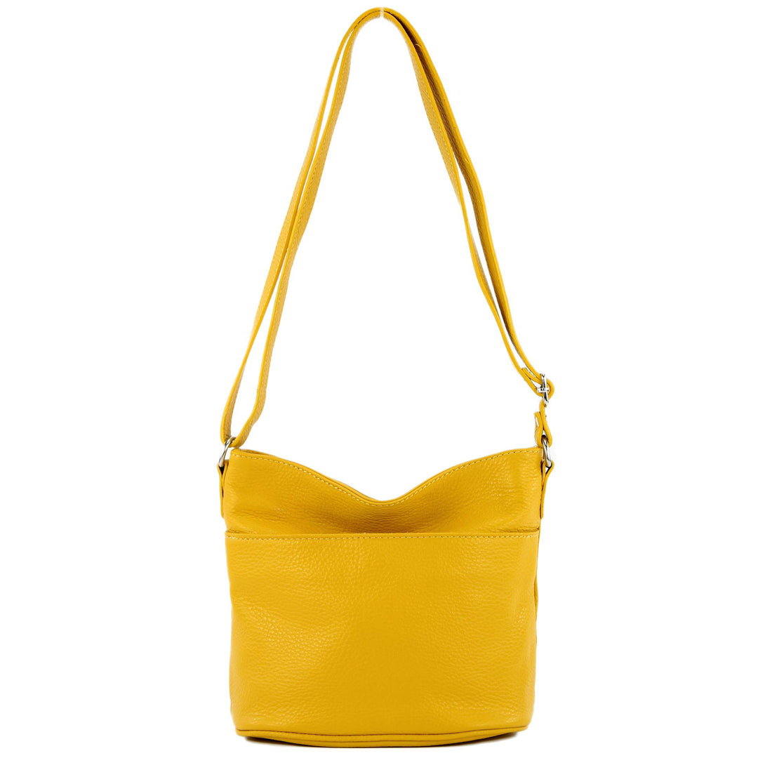 modamoda de - T198 - ital. Umhängetasche Klein Small aus Leder Sonnengelb, Sonnengelb
