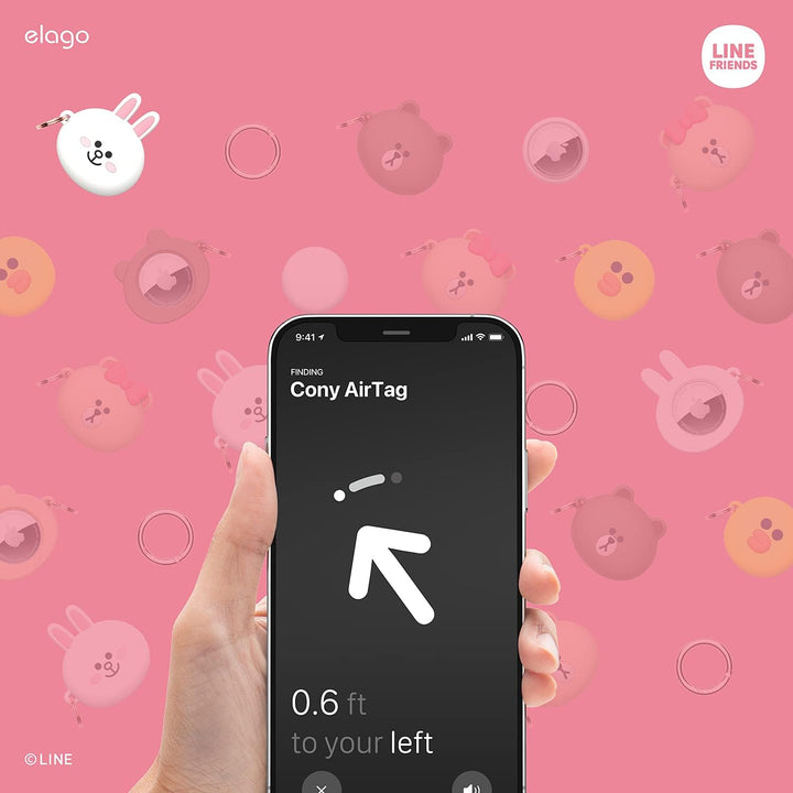 elago I LINE Friends Silikon Hülle Kompatibel met für Apple AirTag 2 & 1 Gen - Voller Schutz, Inklus
