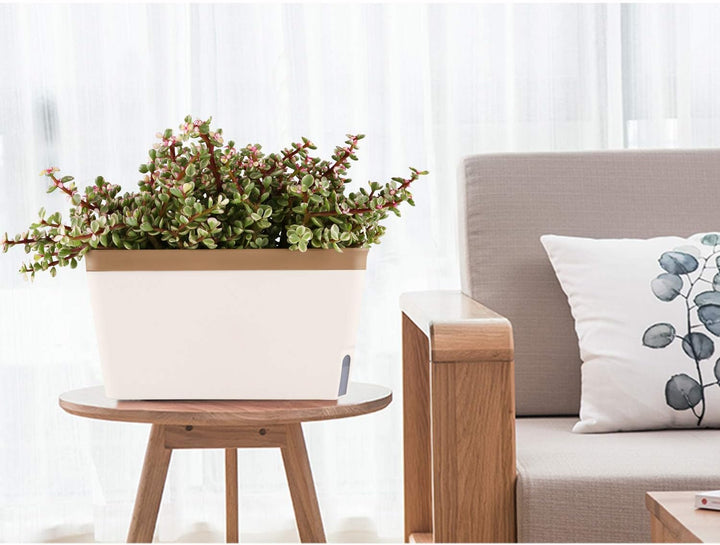 T4U 27cm Selbstwässernder Blumenkasten Kräutertopf mit ERD-Bewässerungs-System Braun 3er-Set Kunstst