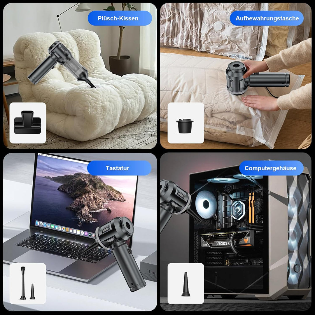 Handstaubsauger, 26000 Pa 4-In-1 Mini Staubsauger Akku Kabellos mit Digitalanzeige 1-Knopf-Selbstent