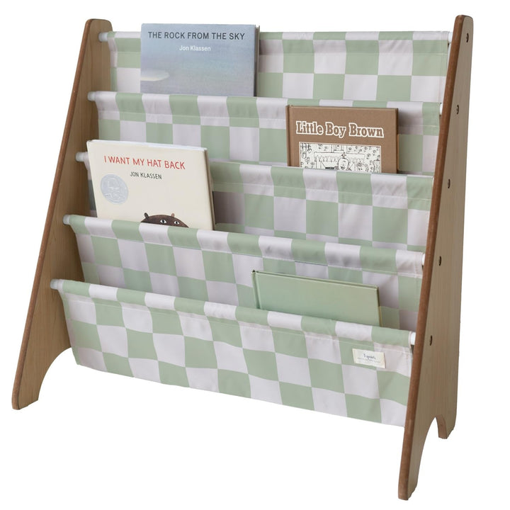 3 Sprouts Kinder Bücherregal aus Holz – Montessori Regal für Kinderzimmer - Schachbrett - Grün, Scha