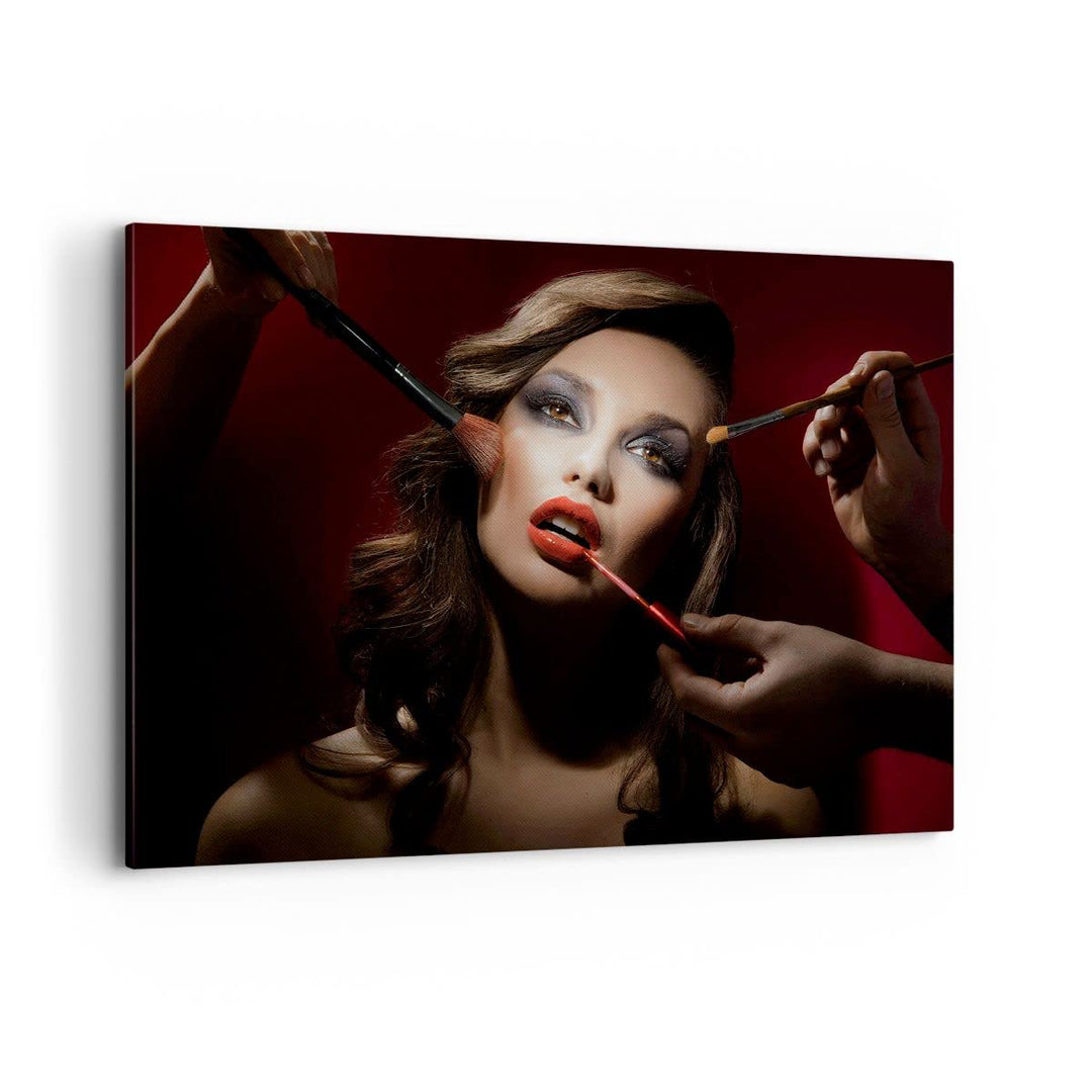 Bilder auf Leinwand 100x70cm Leinwandbild mit Rahmen Frau Make-up schön Gross Wanddeko Bild Schlafzi