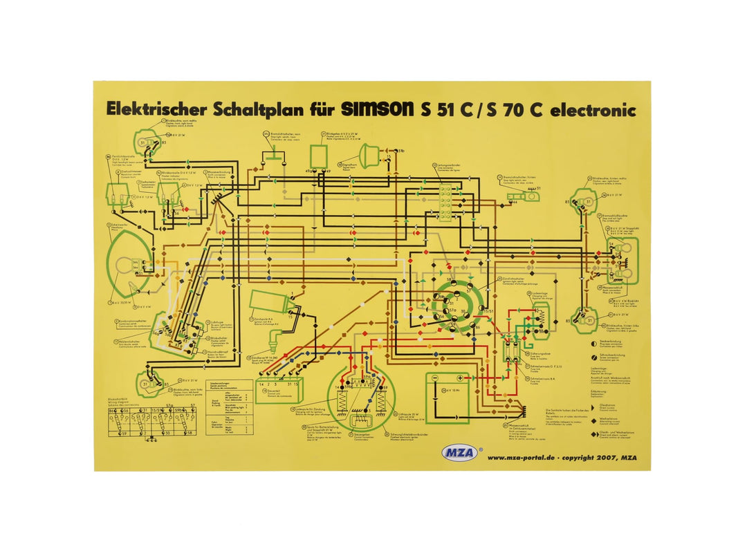 MZA Schaltplan Farbposter (35x50cm) Simson S51, S70 C 6V elektronic