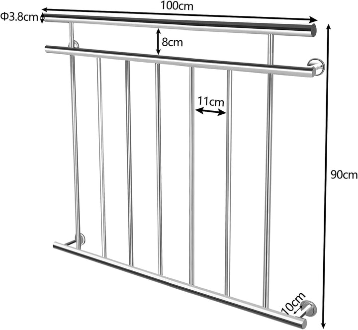 Aufun Französischer Balkon Edelstahl Geländer 100 x 90 cm Terrassengeländer mit 7 Füllstäben, Balkon