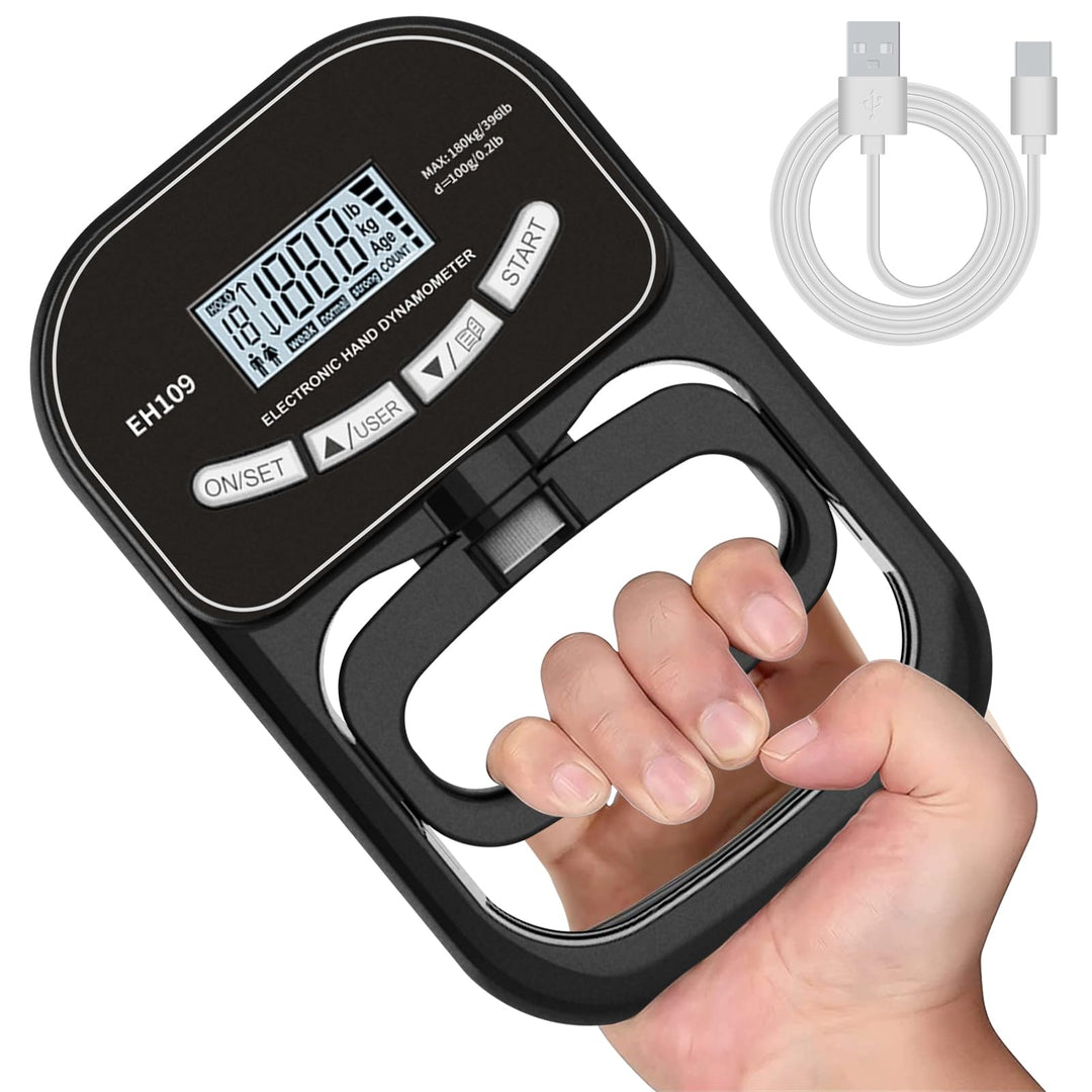Electronic Griffkraft Messgerät Digitaler Hand Dynamometer Handkraftmessgerät mit LCD-Display Schwar