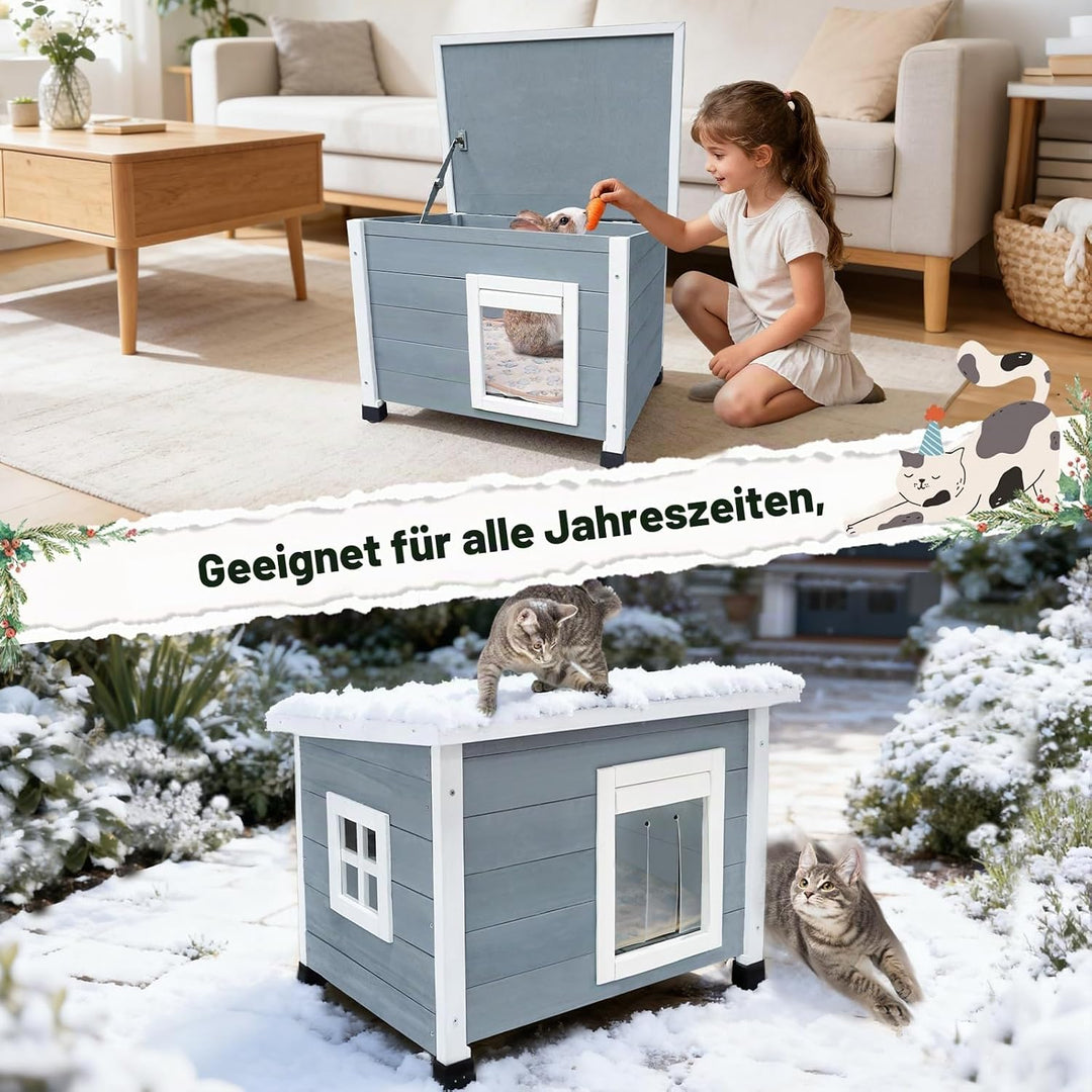 Holz-Katzenhaus für den Aussenbereich mit wasserdichtem Asphaltdach, geeignet für Welpen und kleine