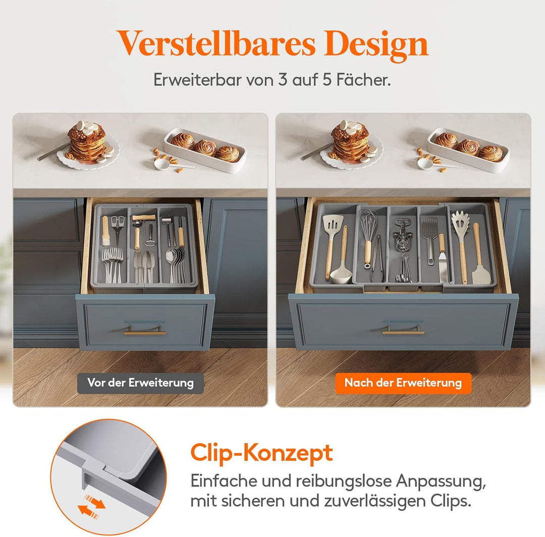 Lifewit Besteckkasten für Schubladen, erweiterbarer grosser Besteckkasten für die Küche, Verstellbar