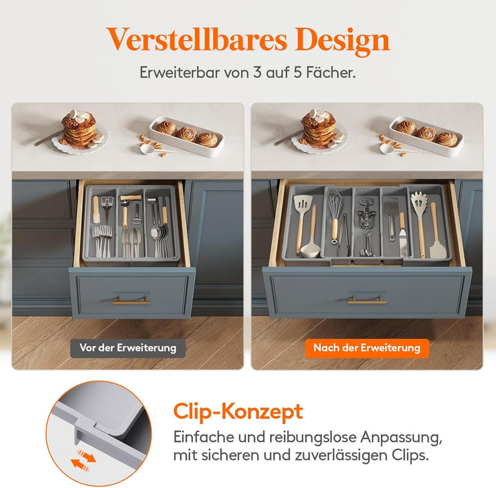 Lifewit Besteckkasten für Schubladen, erweiterbarer grosser Besteckkasten für die Küche, Verstellbar