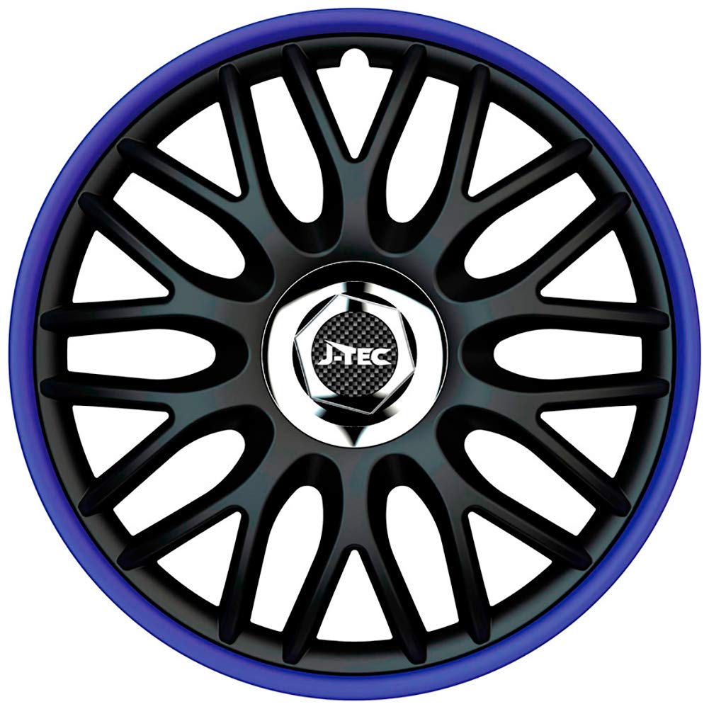 Satz J-Tec Radzierblenden Orden R 15-Zoll Schwarz/Blau + Chrom Ringe 15-inch Schwarz/Blau + Chrom Ri