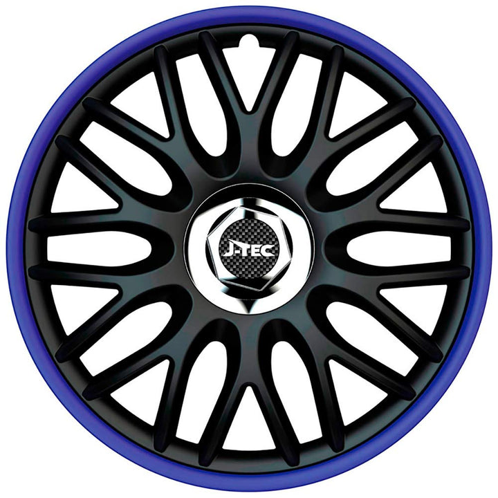 Satz J-Tec Radzierblenden Orden R 15-Zoll Schwarz/Blau + Chrom Ringe 15-inch Schwarz/Blau + Chrom Ri
