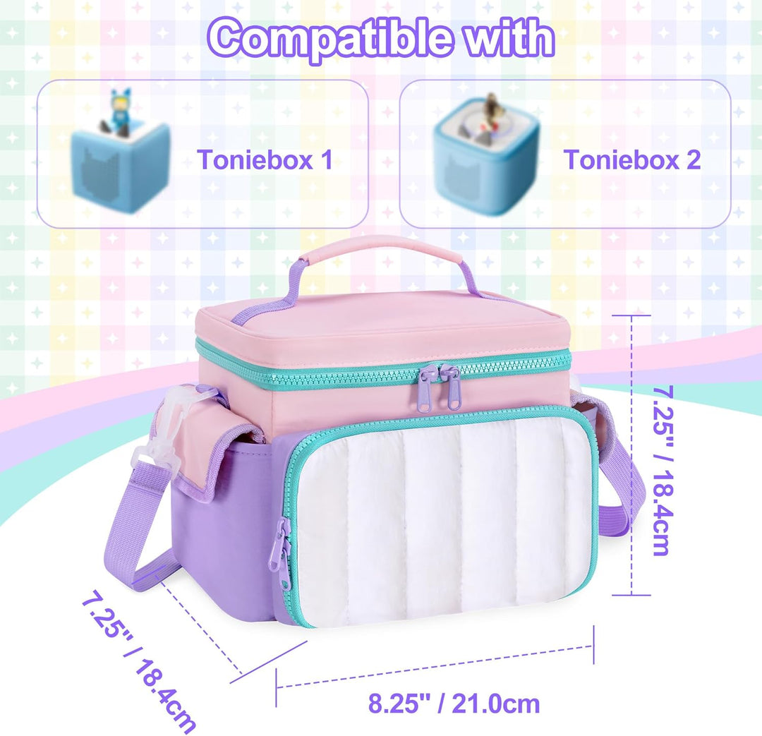 LoDrid Tasche Kompatibel mit Tonie Box 2/1, gepolsterte Tragetasche mit Abnehmbarer Trennwand und Sc