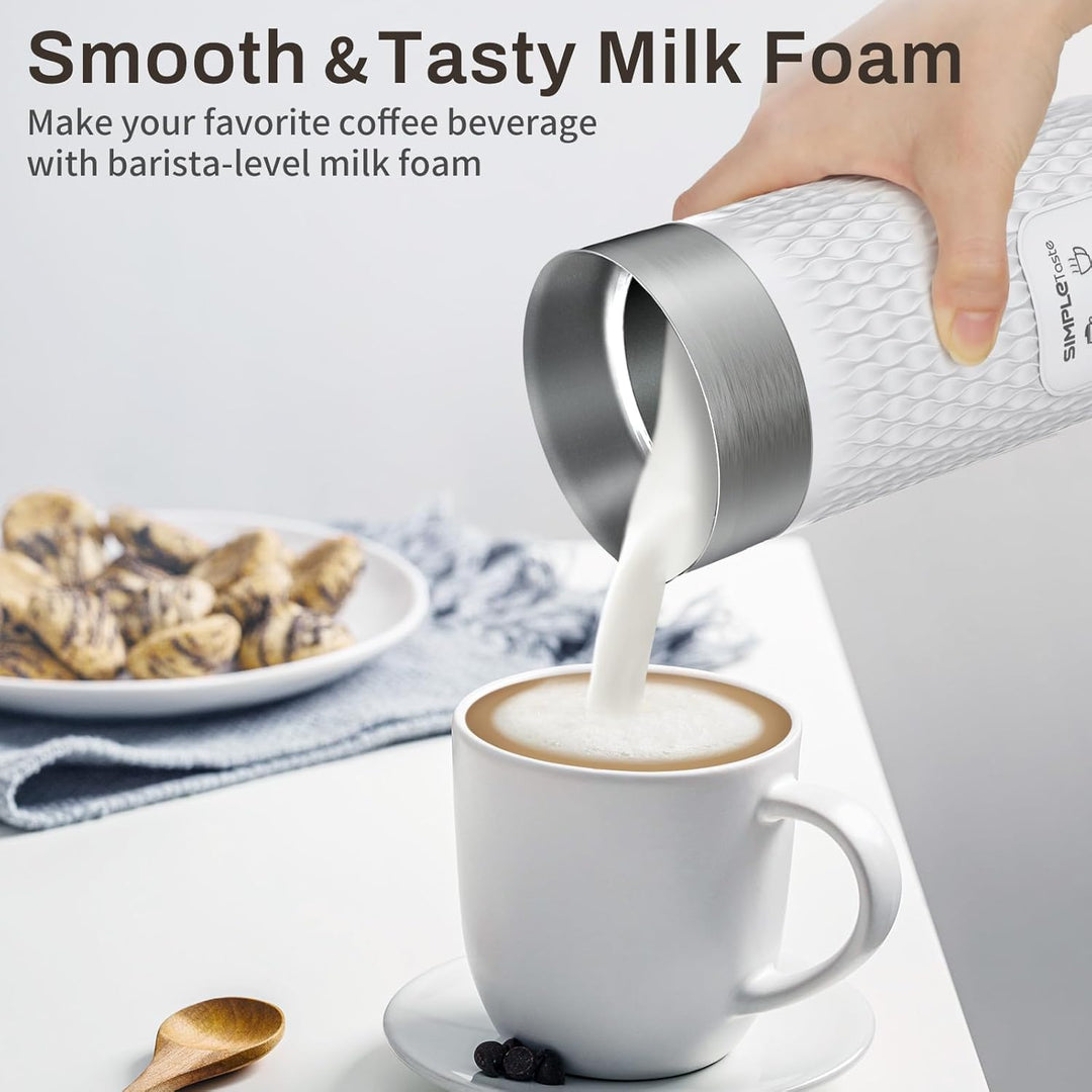 SIMPLETASTE Milchaufschäumer, 4 in 1 Elektrischer Automatischer Milchschäumer für Heissen und Kalten