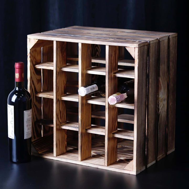 LAUBLUST Grosses Vintage Weinregal - ca. 40 x 40 x 29 cm, Holz Geflammt - Flaschenregal 16 Fächer |
