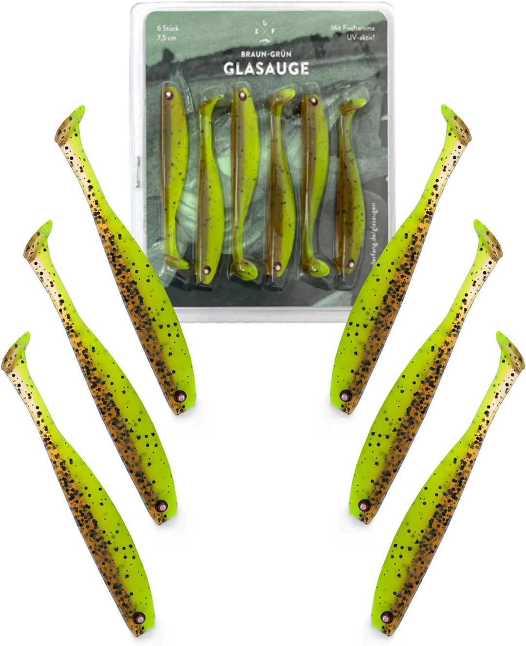 Zanderfang - Gummifische Set - Glasaugen Gummiköder für Zander, Barsch, Hecht - mit Fischaroma aroma