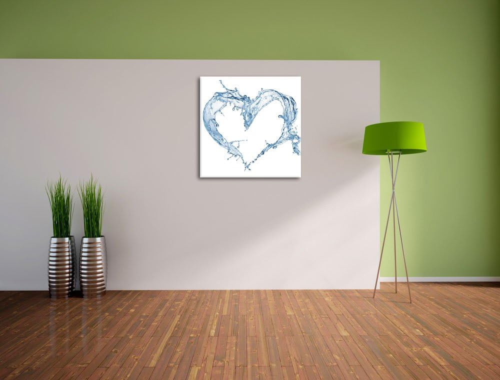 Pixxprint Herz aus Wasser, Format: 70x70 auf Leinwand, XXL riesige Bilder fertig gerahmt mit Keilrah