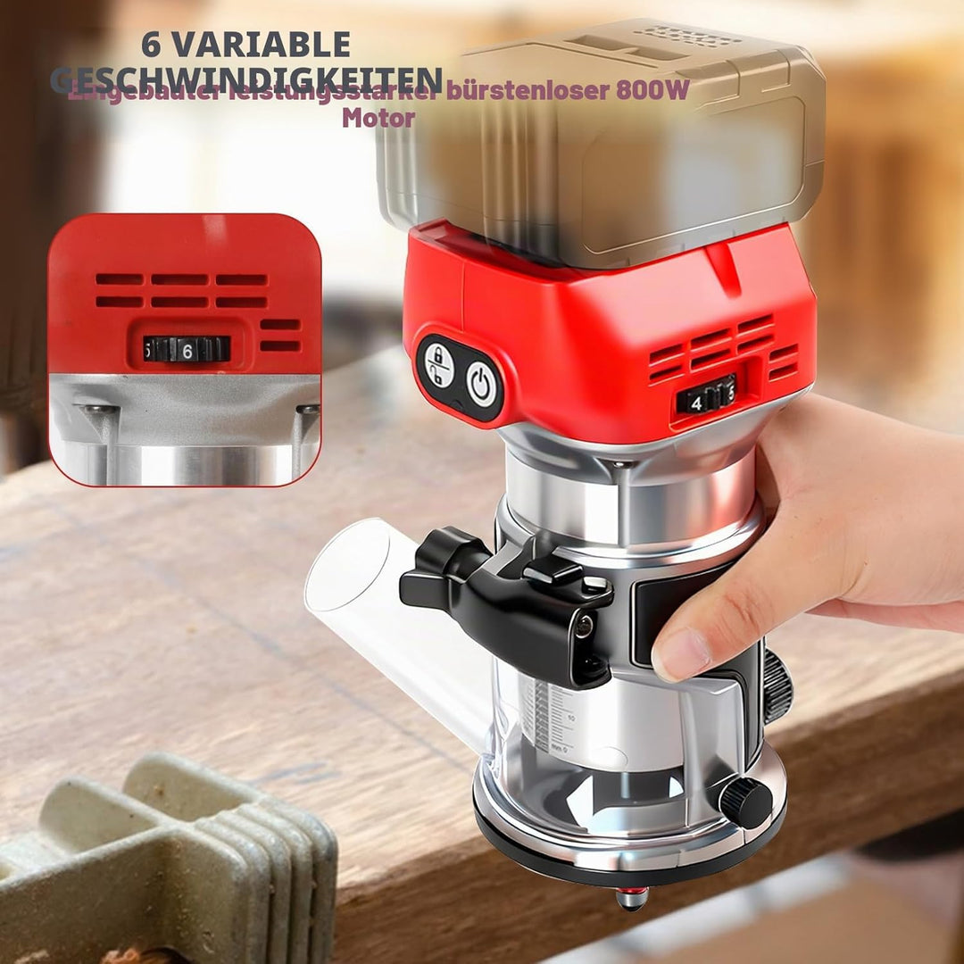 Akku Oberfräse für Milwaukee 18 V, 800 W Bürstenloser Oberfräse Trimmer Einhandfräse Kantenfräser 30