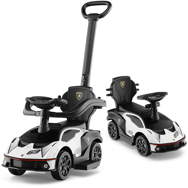 DREAMADE Rutschauto Lamborghini, 3 in 1 Rutschfahrzeug mit Schiebestange, Hupe, Stauraum & Verstellb
