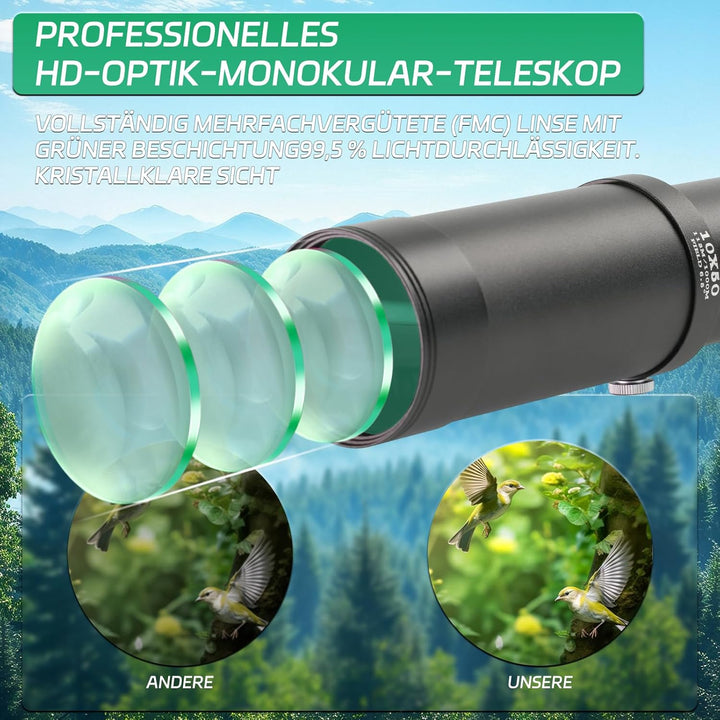 Monokulares Teleskop, Monokular 10x50 - Hochauflösendes Monokular für Erwachsene mit FMC-Objektiv, M