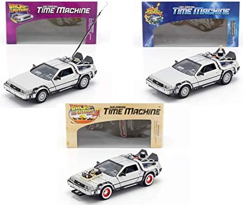 OPO 10 - Welly - Lot von 3 Delorean-Autos aus Back to The Future-Filmen - Massstab 1:24 (Ref: L3)