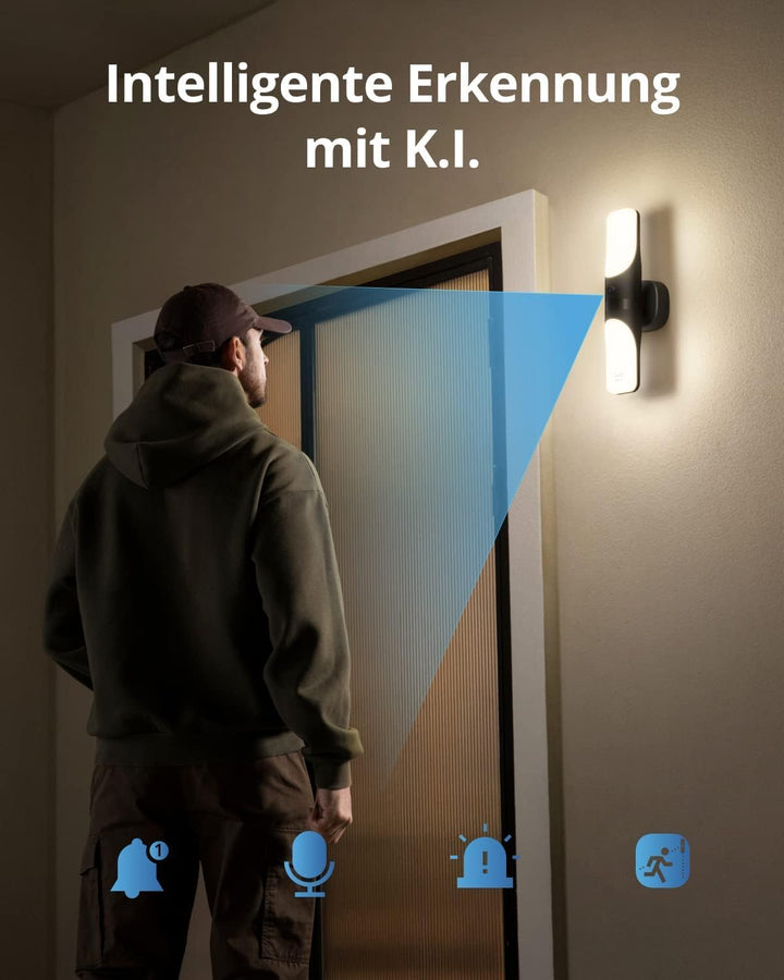 eufy Security Kabelgebundene Wall Light Cam S100, Aussenleuchte mit Kamera, 2K Überwachung, 1200 Lum