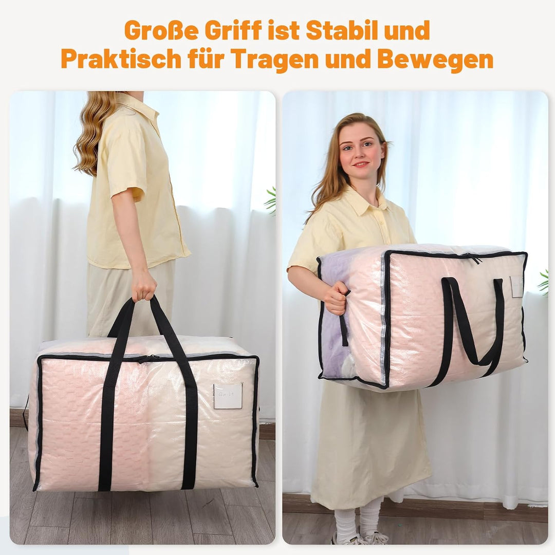 4 Stück 105L Grosse Aufbewahrungstasche mit Deckel, Faltbare Transparente Umzugskartons Gross mit Re